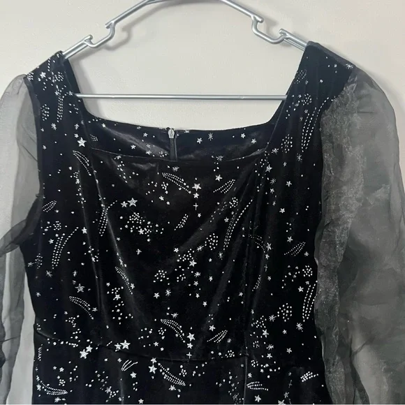 Black Velvet Sparkly Celestial Gothic Mini Dress XL Stars Fairy Grunge Witchy - Picture 4 of 11